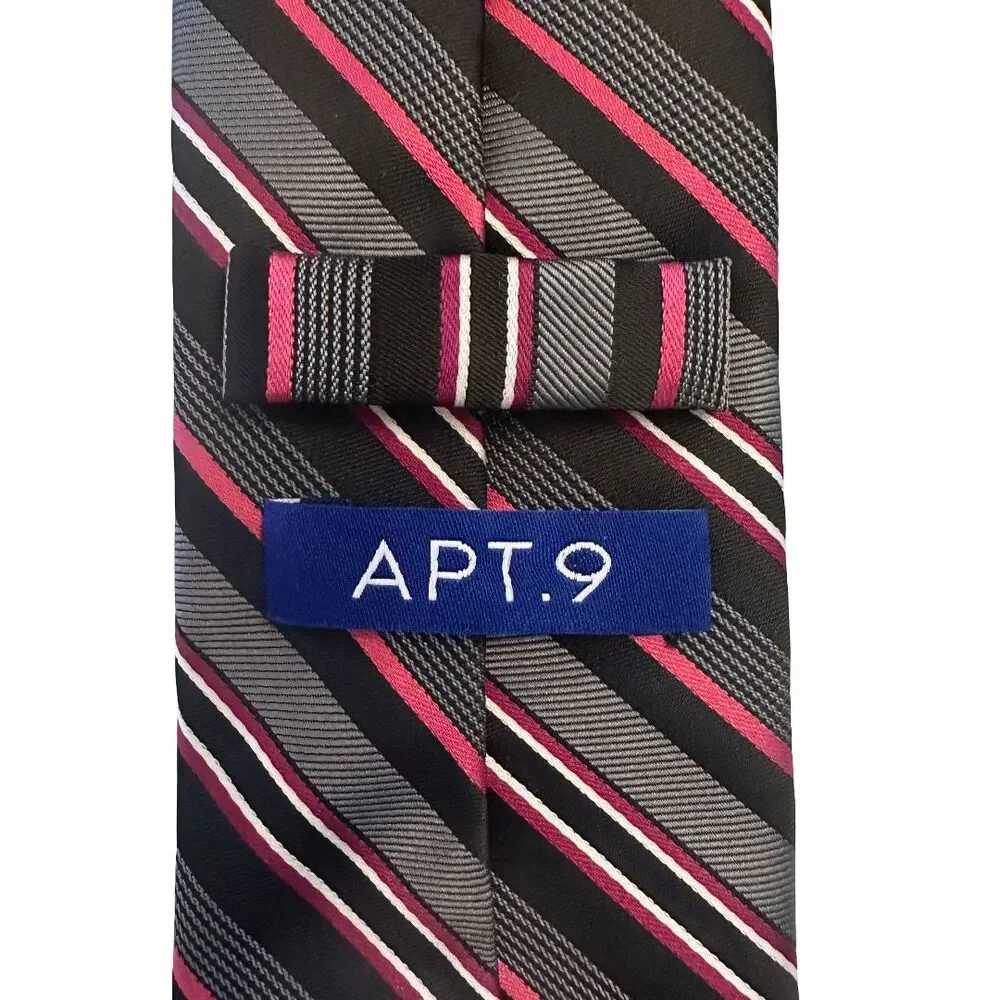 Apt 9 Multicolor Black Red Gray And White Striped Men's Niecktie 2,7